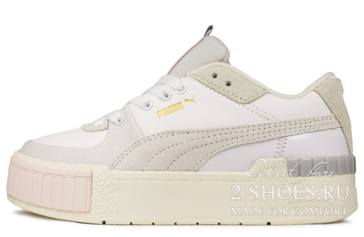 Кроссовки Puma Cali Sport Mix White Beige 371202-02 белые, кожаные